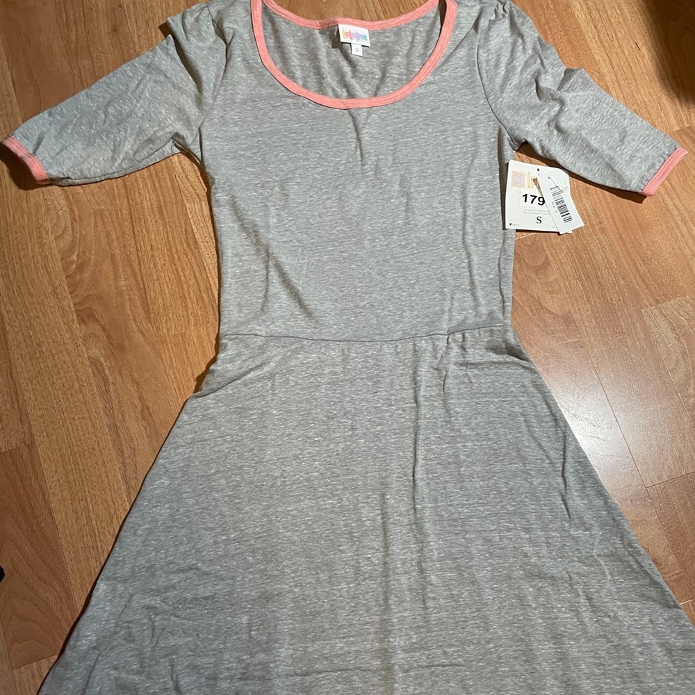 Small Ana Maxi Dress Solid Grey Pink Trim NWT
